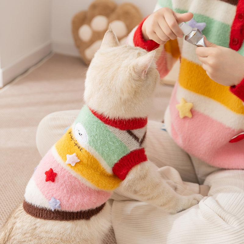 Autumn Winter Cartoon Striped Parent-Child Pet Sweater Clothing