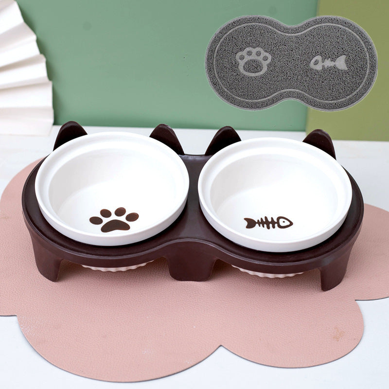 Ceramic Double Raised Pet Bowl Angled Feeding Stand