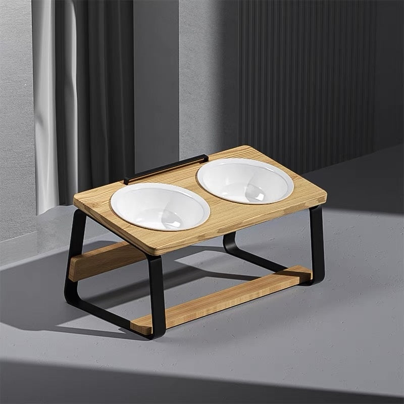 Ceramic Double Bowl Raised Pet Feeder Ergonomic Stand
