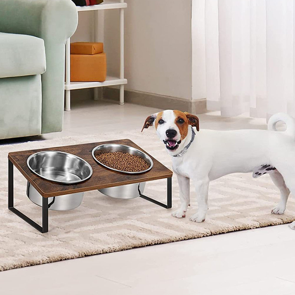 Iron Wood Pet Feeding Rack With Bowl Stand