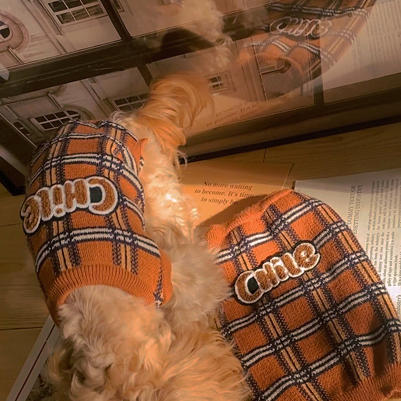 Vintage Plaid Pet Sweater Apparel Outfit