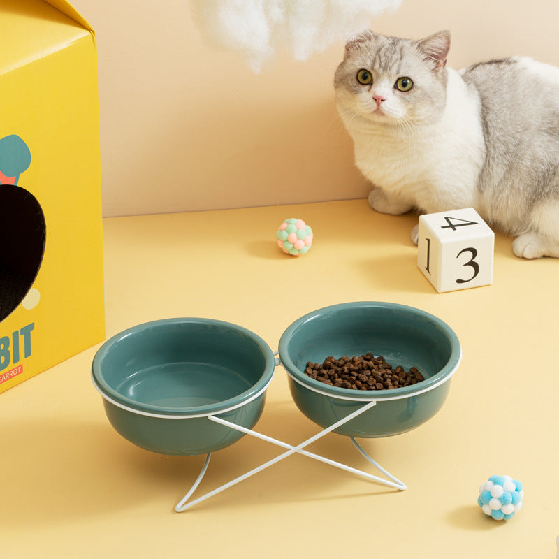 Ceramic Double Pet Feeding Bowl Food And Water Dish