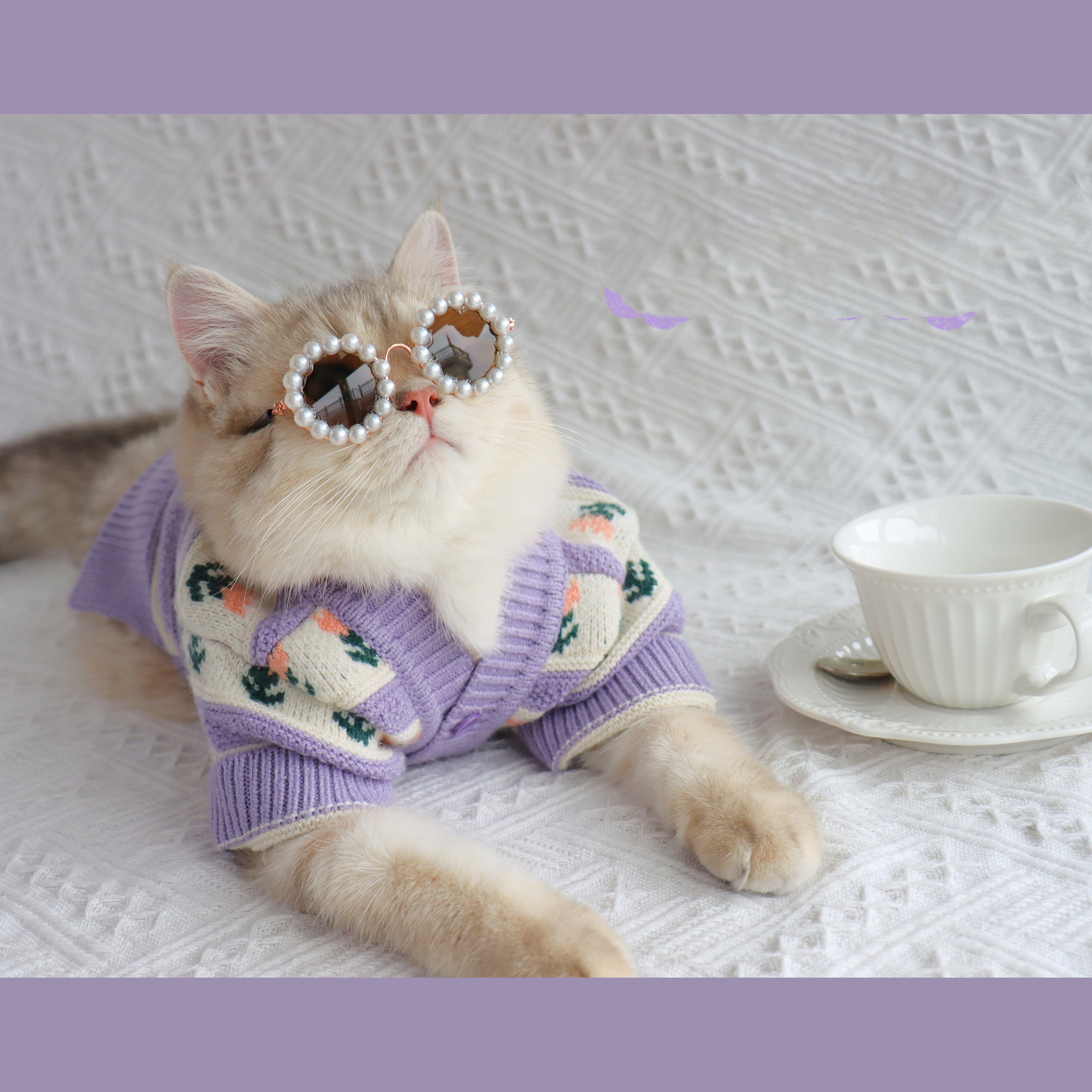 Retro Purple Floral Pet Sweater Knitted Autumn Winter Apparel