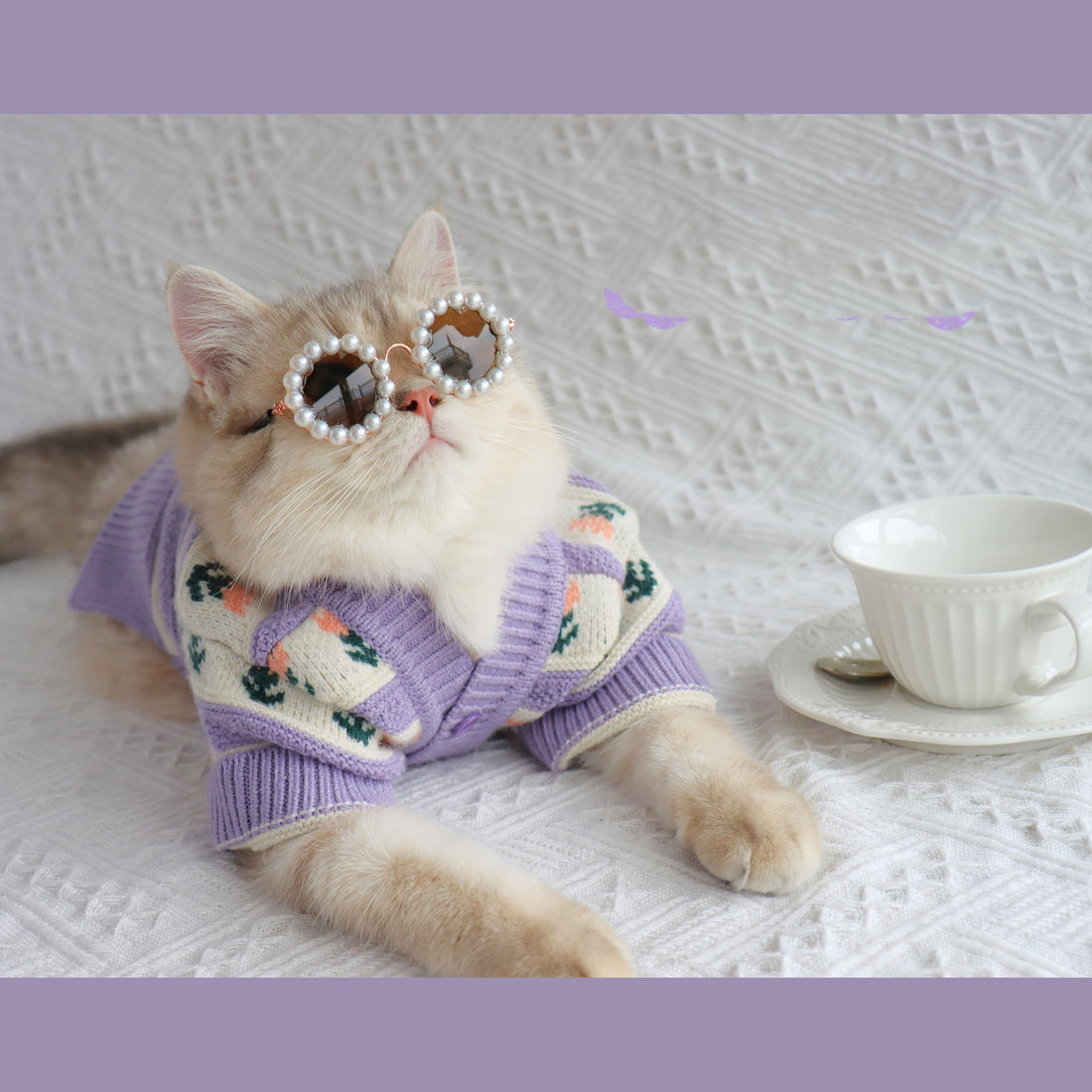 Retro Purple Floral Pet Sweater Knitted Autumn Winter Apparel