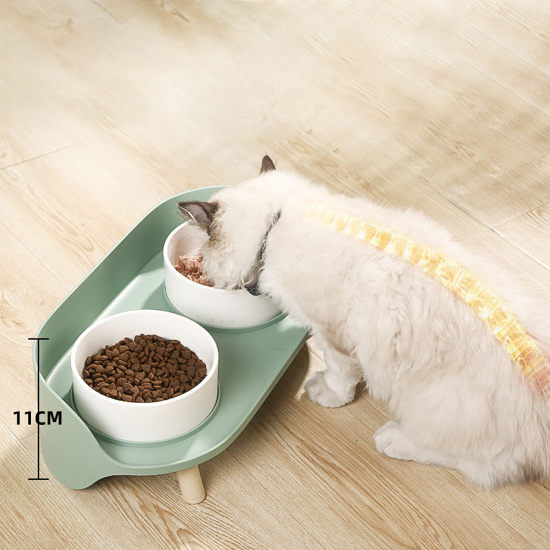 Tilted Double Bowl Adjustable Spill-Proof Pet Feeder Stand