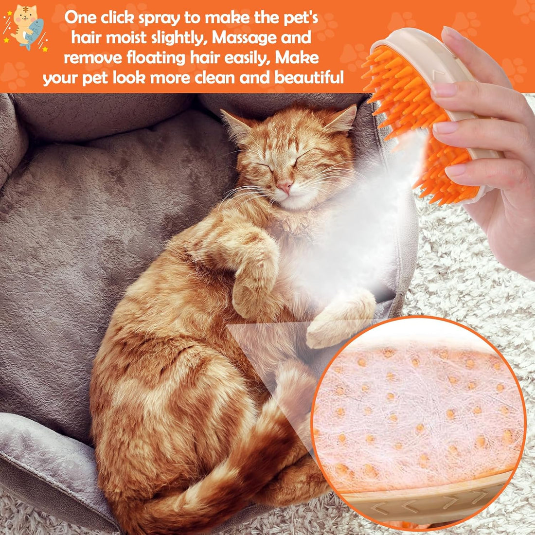 Pet 4 In 1 Steam Grooming Massage Hair Removal Brush