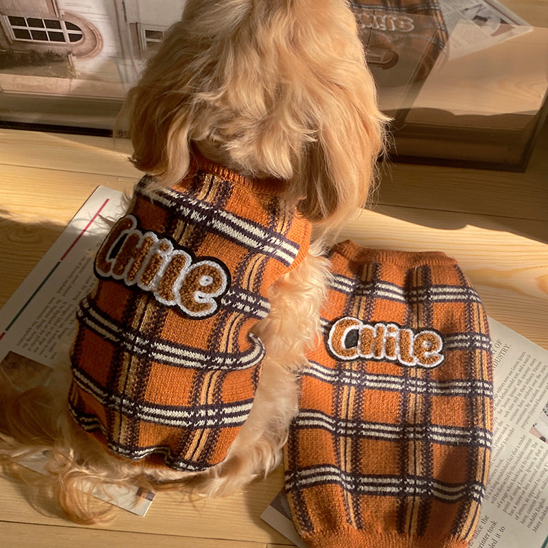 Vintage Plaid Pet Sweater Apparel Outfit