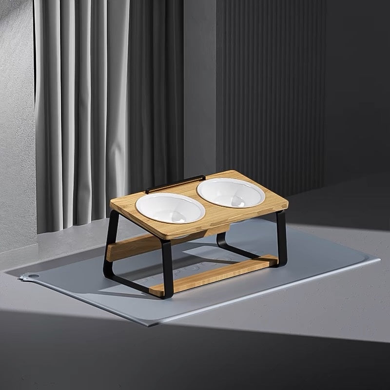 Ceramic Double Bowl Raised Pet Feeder Ergonomic Stand