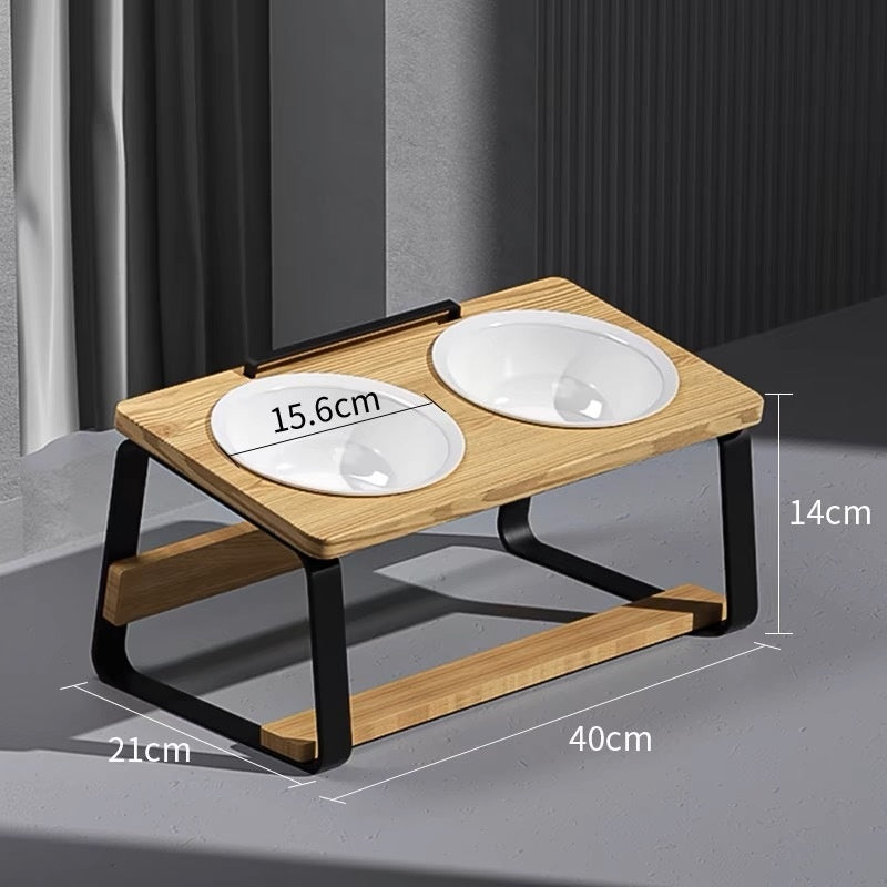 Ceramic Double Bowl Raised Pet Feeder Ergonomic Stand