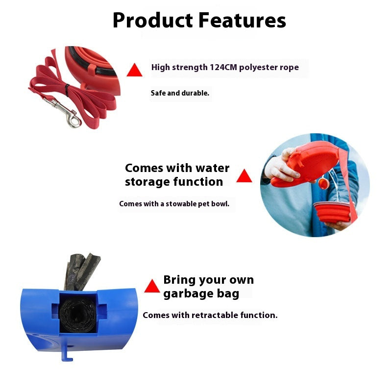Pet 3 In 1 Portable Water Bottle Walking Leash Rope