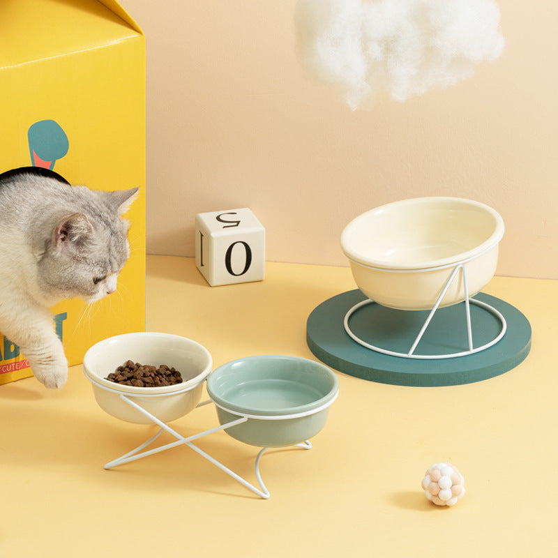 Ceramic Double Pet Feeding Bowl Food And Water Dish