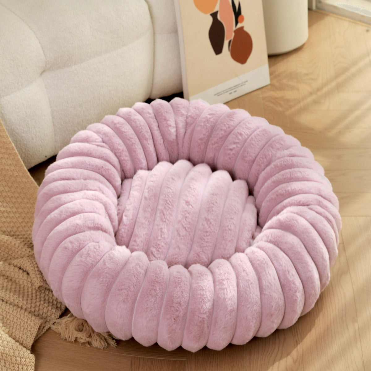 Plush Winter Warm Pet Sleeping Nest Round Bed