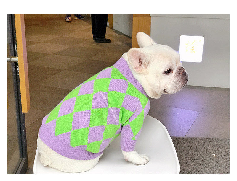 Trendy Plaid Pet Sweater Apparel Outfit