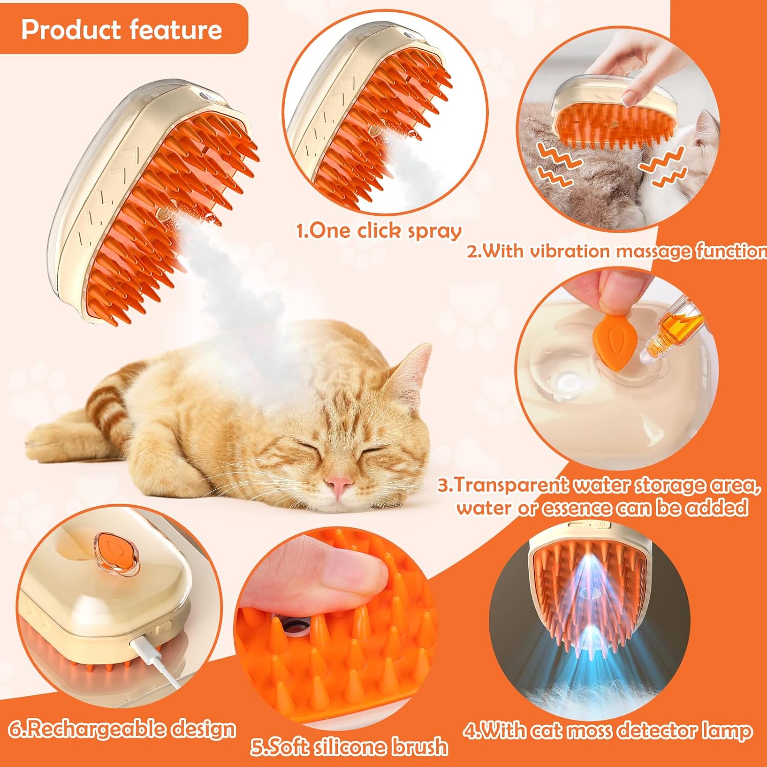 Pet 4 In 1 Steam Grooming Massage Hair Removal Brush