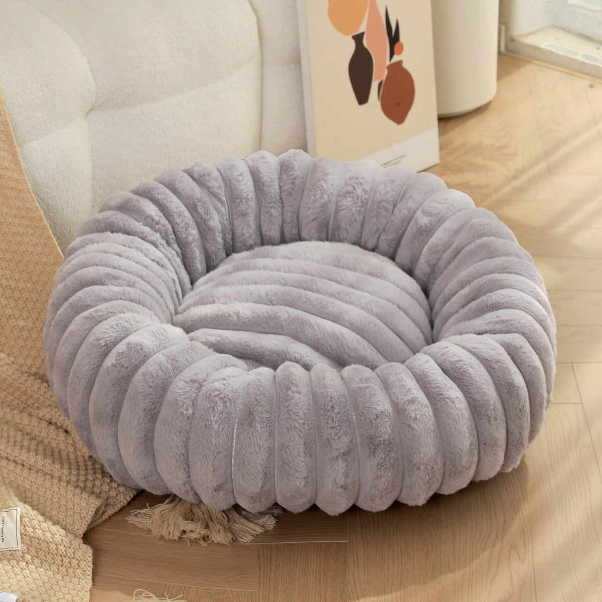 Plush Winter Warm Pet Sleeping Nest Round Bed