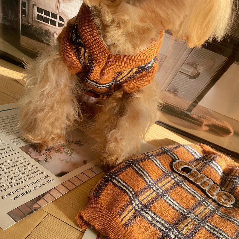 Vintage Plaid Pet Sweater Apparel Outfit