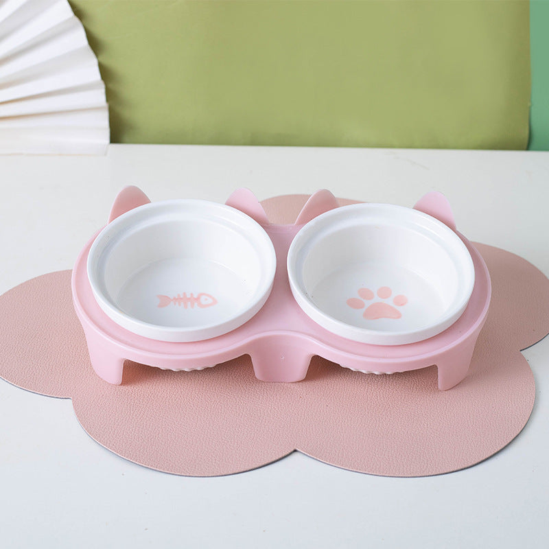 Ceramic Double Raised Pet Bowl Angled Feeding Stand