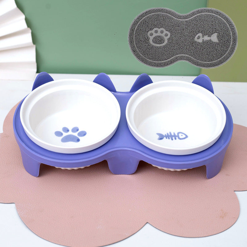 Ceramic Double Raised Pet Bowl Angled Feeding Stand