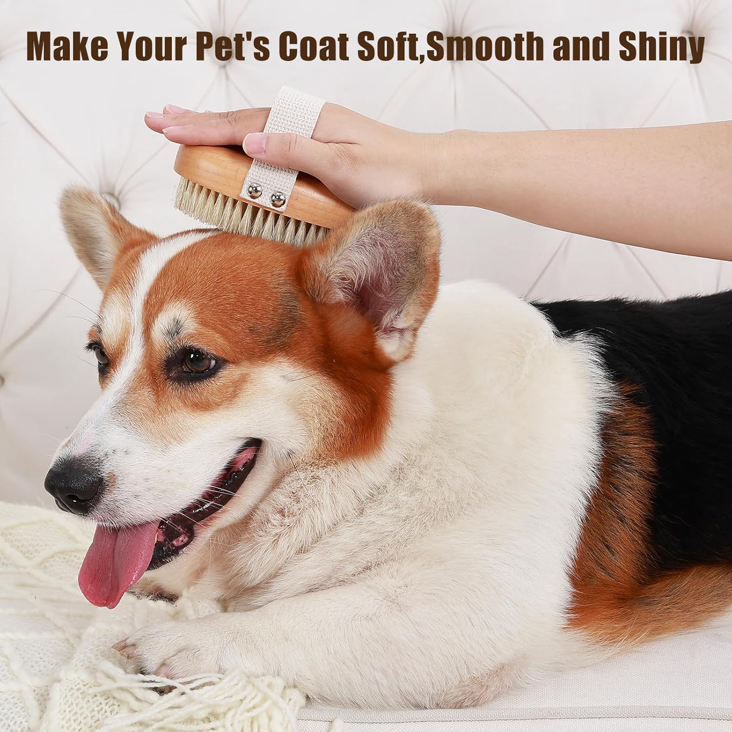 Pet Boar Bristle Palm Grooming Brush Shedding Control Tool
