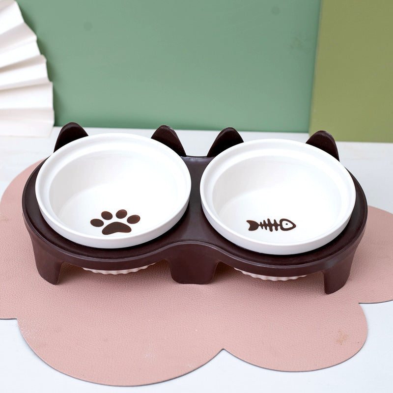Ceramic Double Raised Pet Bowl Angled Feeding Stand