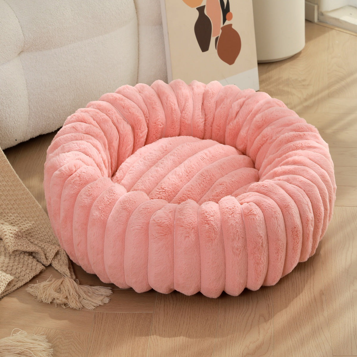 Plush Winter Warm Pet Sleeping Nest Round Bed