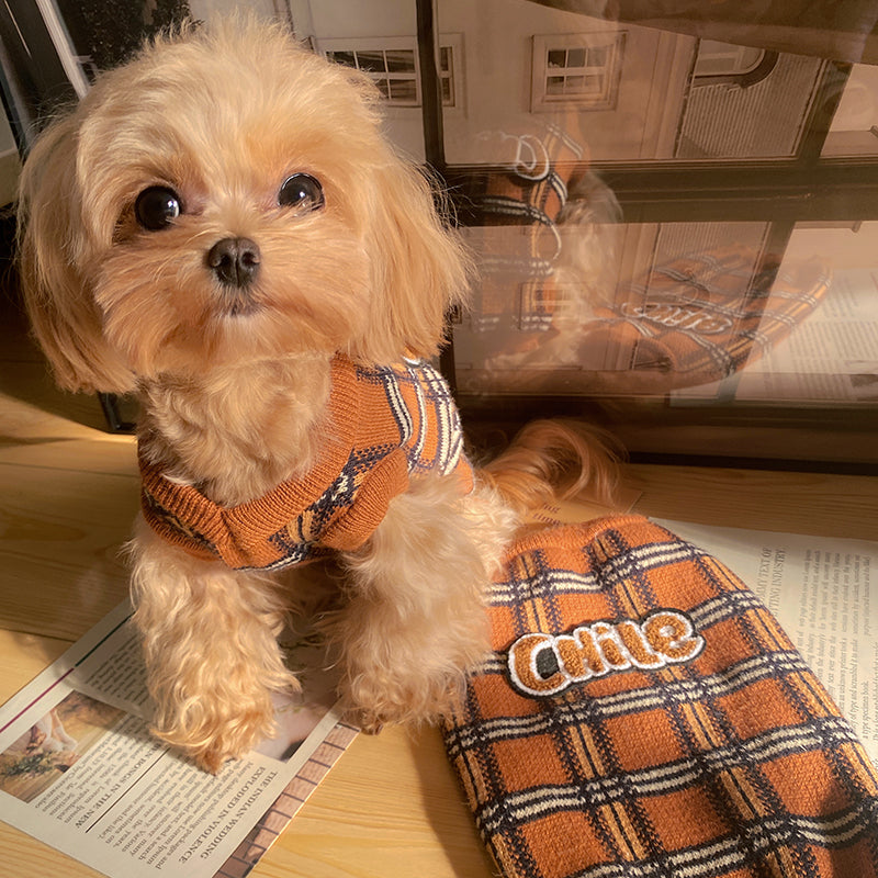 Vintage Plaid Pet Sweater Apparel Outfit