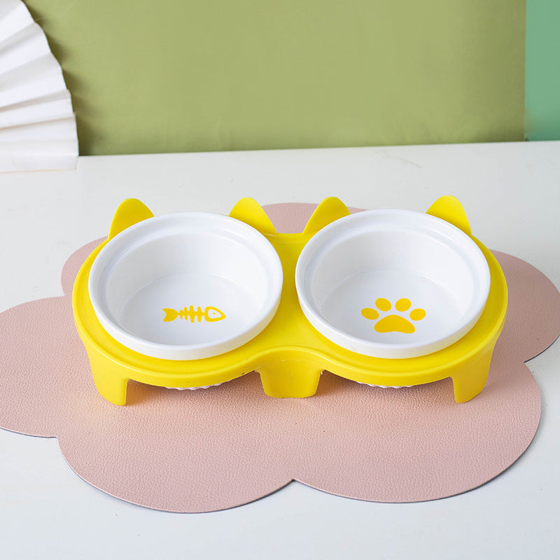 Ceramic Double Raised Pet Bowl Angled Feeding Stand