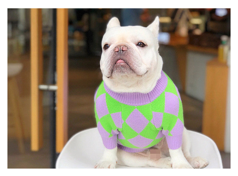 Trendy Plaid Pet Sweater Apparel Outfit