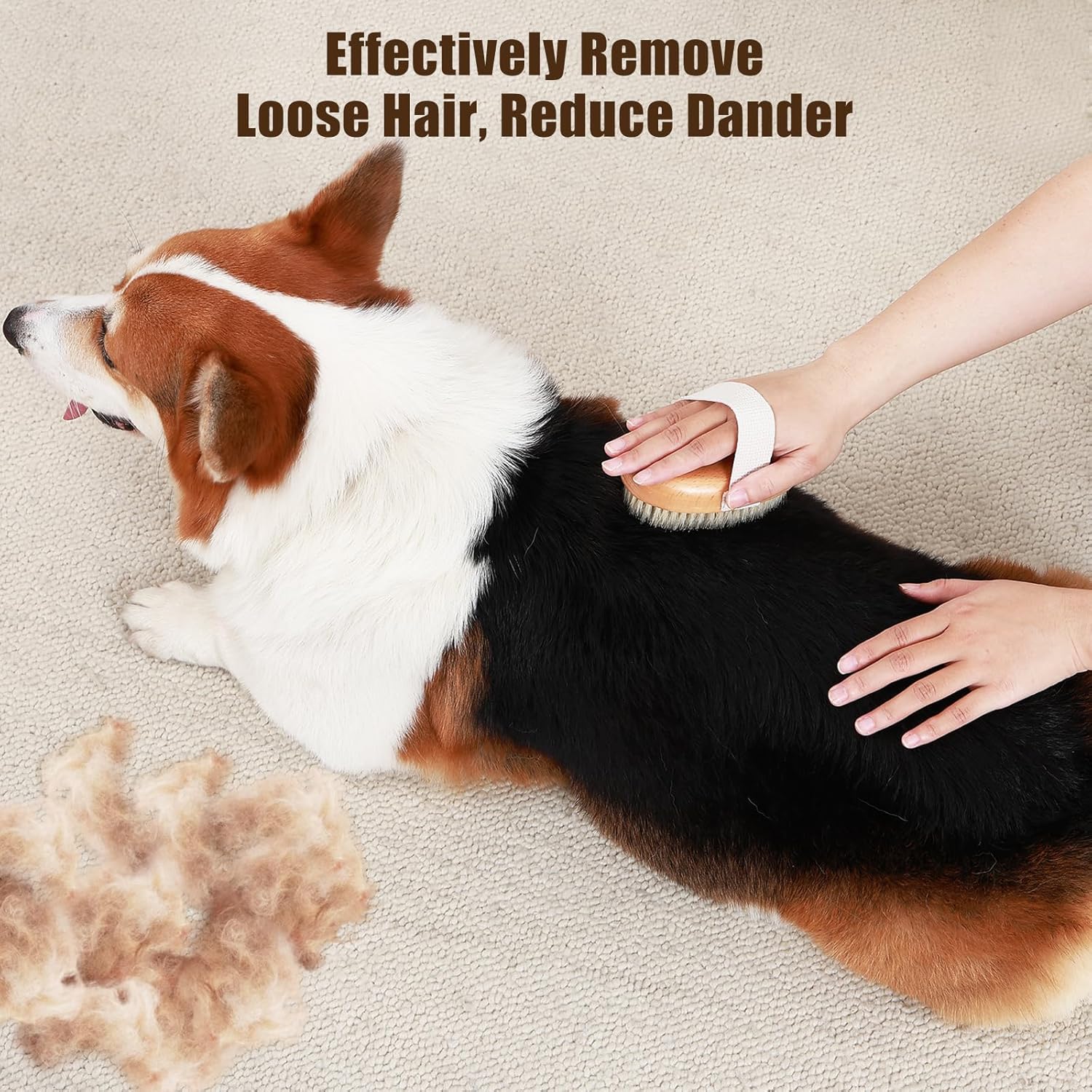Pet Boar Bristle Palm Grooming Brush Shedding Control Tool