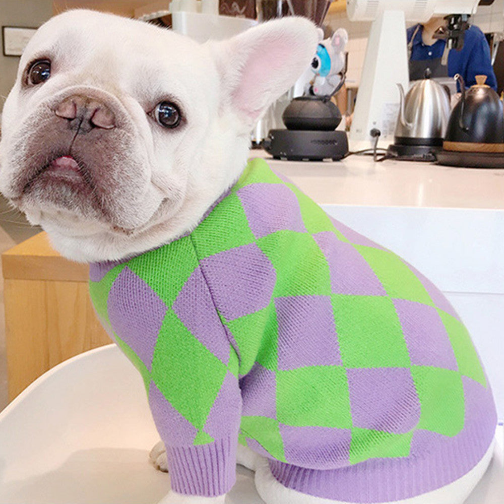 Trendy Plaid Pet Sweater Apparel Outfit
