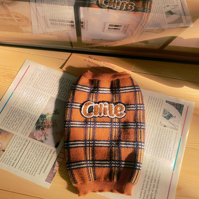 Vintage Plaid Pet Sweater Apparel Outfit